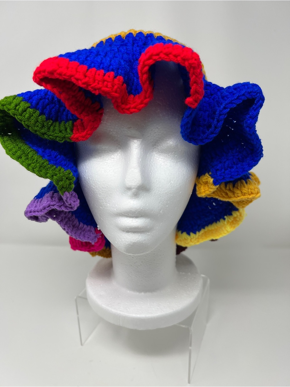 Handmade Multicolor Crochet Ruffle Hat - Multicolor